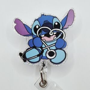 Stitch with Heart Stethoscope Badge Reel Belt Or Alligator Clip